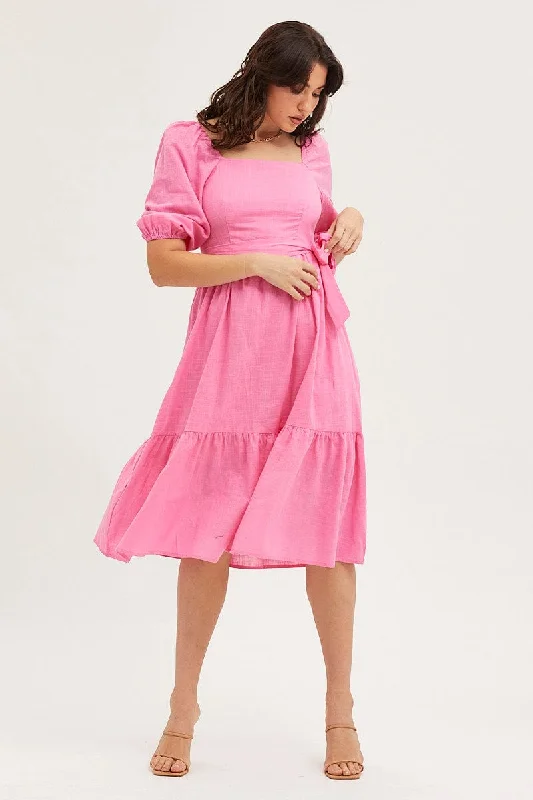 Online Boutiques Clothing Pink Dress Puff Sleeve Maxi