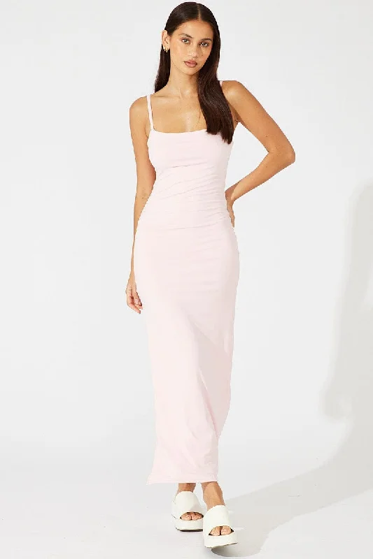 Women's Vacation Clothes Pink Supersoft Slim Fit Maxi Dress