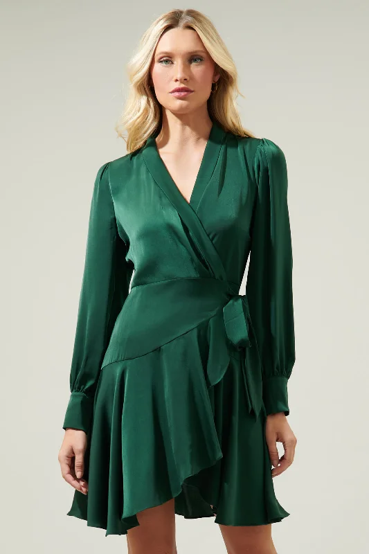 Chic Women's Attire Pirouette Satin Wrap Dress