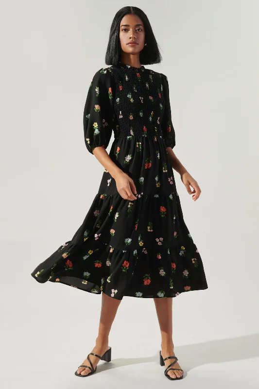 New Arrival Discounts Remi Garden Floral Frazier Smocked Tiered Midi Dress