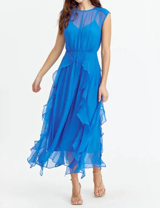 Women's Versatile Apparel Rosalie Cascading Ruffled Midi Dress In Blue