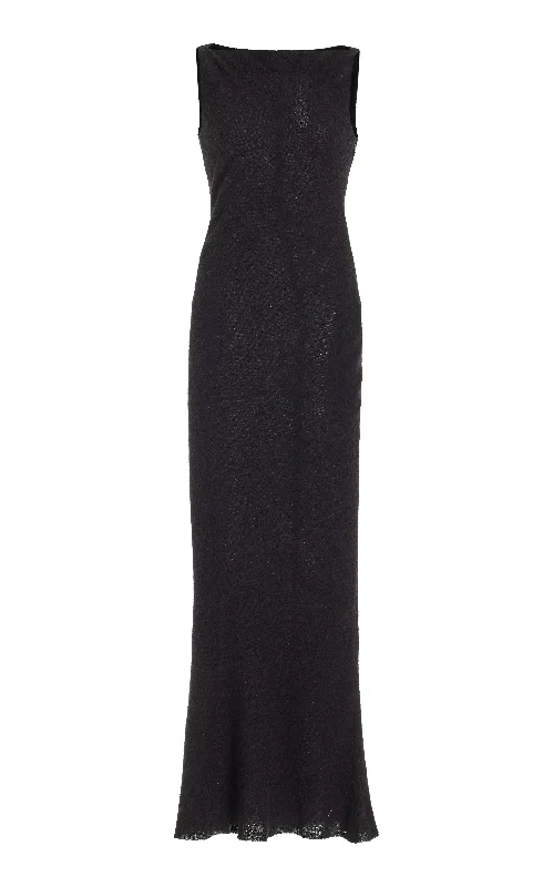 Flash Discount Seren Maxi Dress in Black Silk Cashgora Boucle Gauze