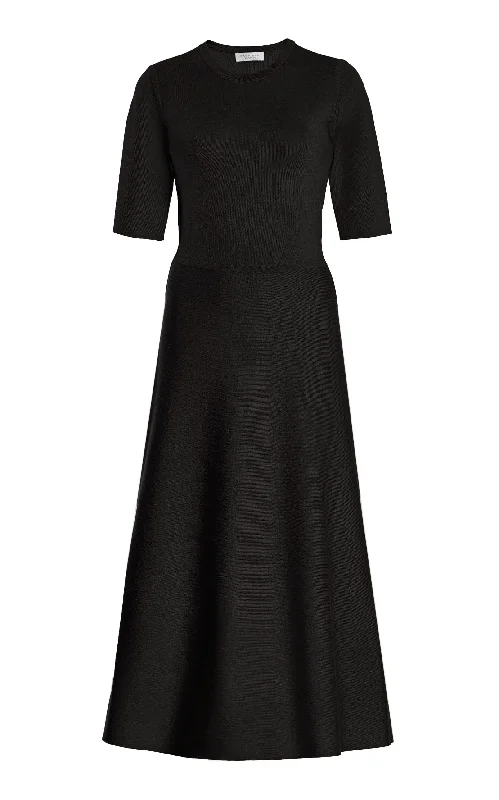Casual Apparel For Women Seymore Knit Midi Dress in Black Merino Wool Cashmere