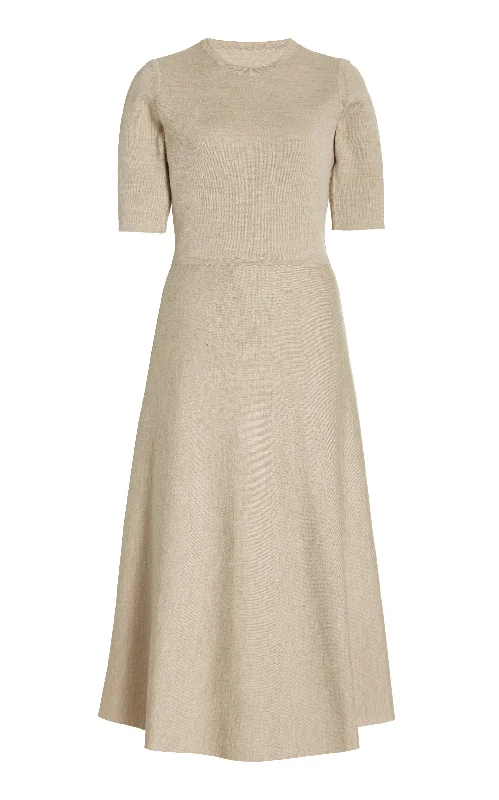 Comfortable Women's Clothing Seymore Knit Midi Dress in Oatmeal Merino Wool Cashmere Comfortable Women's Clothing Seymore Knit Midi Dress in Oatmeal Merino Wool Cashmere