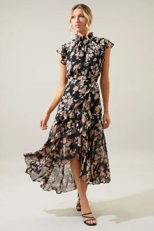 Formal Clothing For Women Tana Blouson Drape Tiered Midi Dress