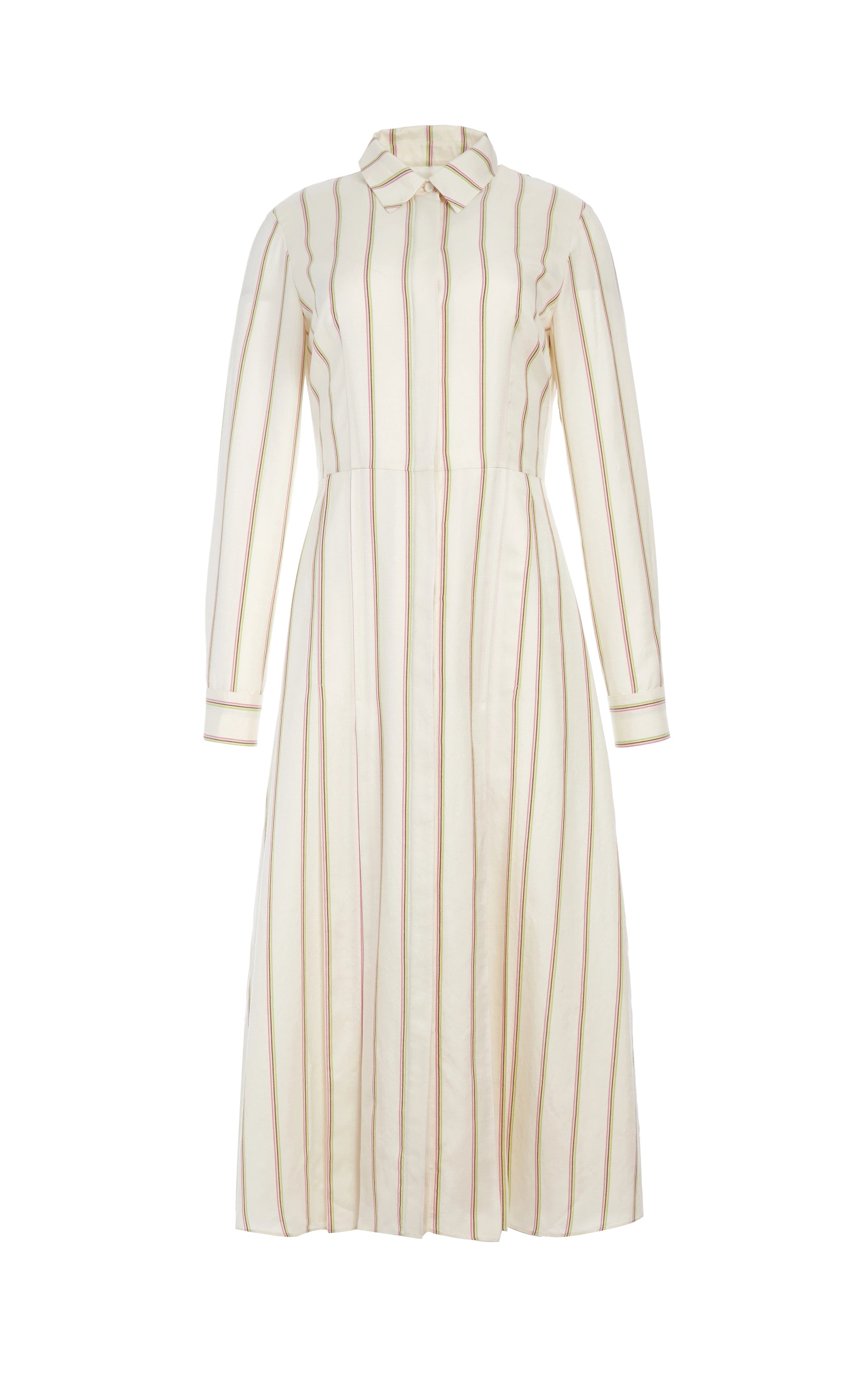 Women's Clothing Online Sale Vanessa Shirtdress in Ivory Multi Stripe Wool Silk