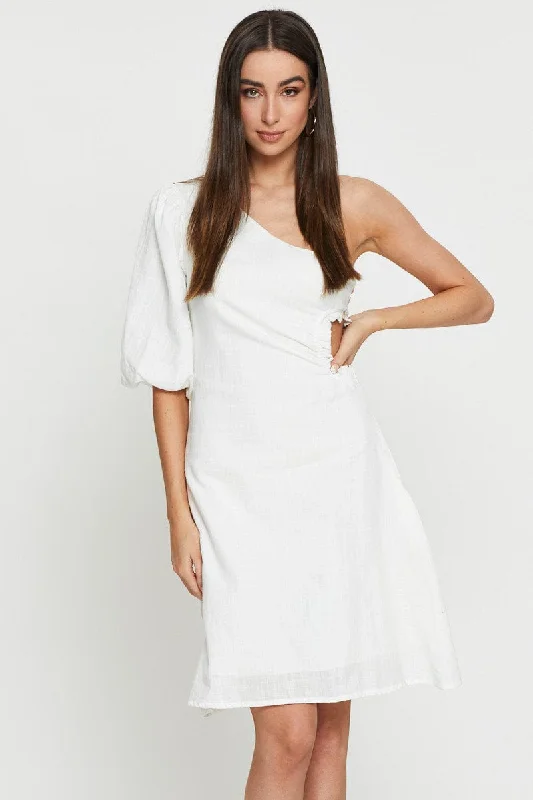 Clothes Women White Midi Dress One Shoulder