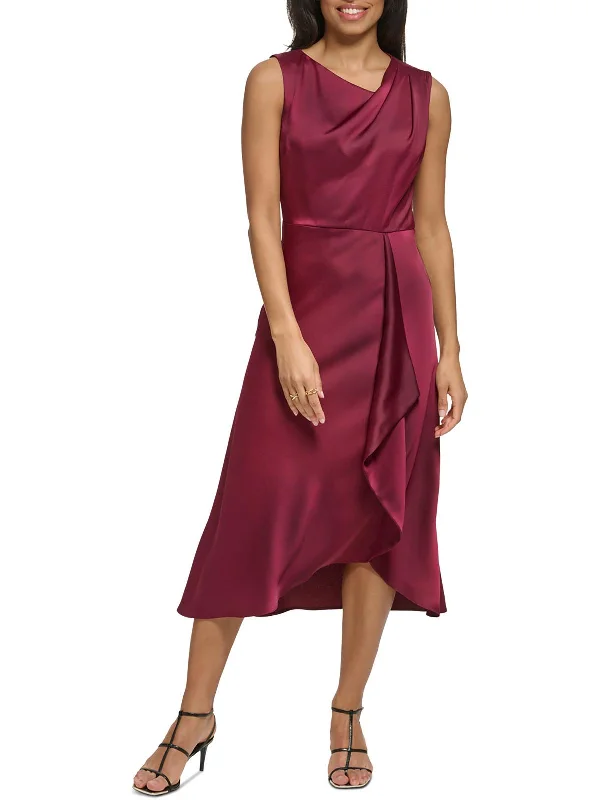 Women's Comfortable Lounge Garments Womens Midi Faux-Wrap Wrap Dress