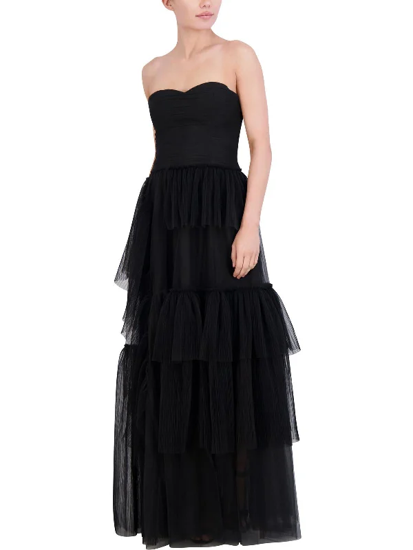 Women's Holiday Clothing Womens Tulle Strapless Evening Dress