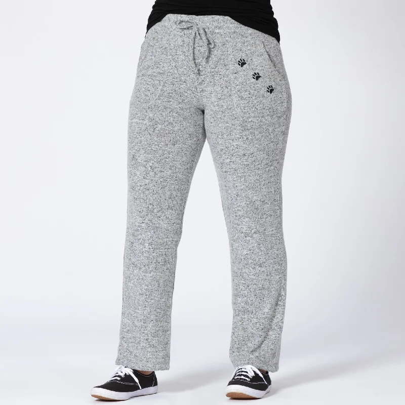 Women's Occasion Wear Apparel Heather Gray Paw Print Drawstring Knit Pants