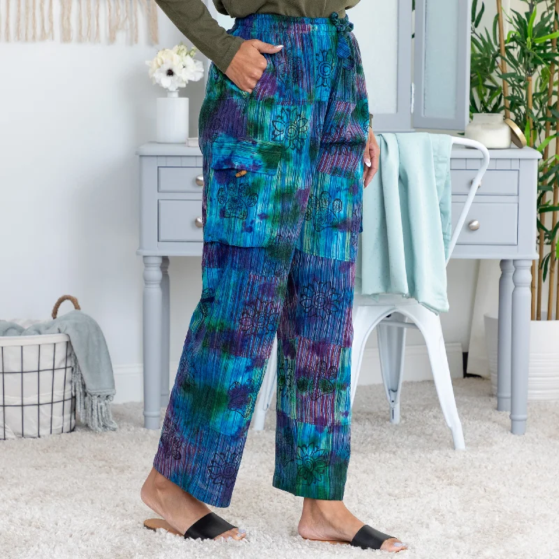 Women's Stylish Outdoor Outfit Tie-Dye Patchwork Paw Print Pants