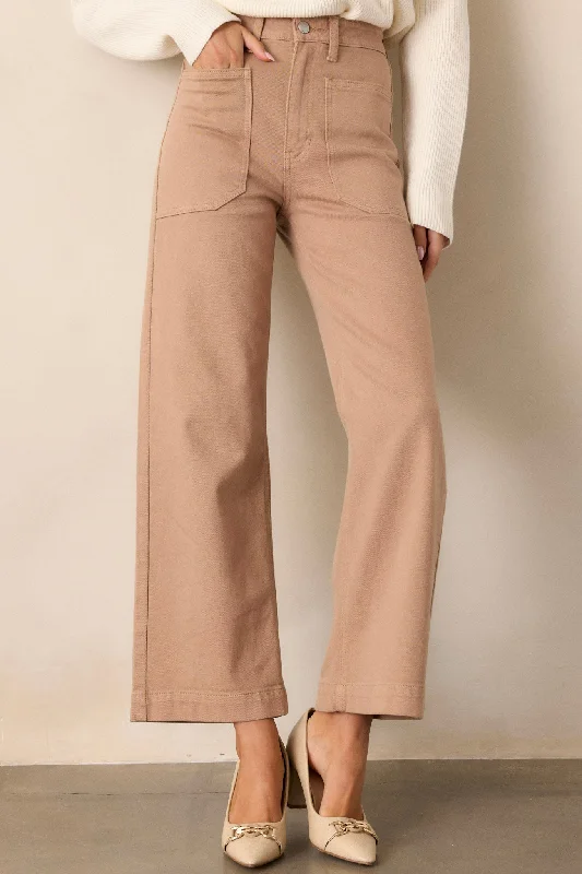 Women's Elegant Clothes Around The City Tan Wide Leg Jeans