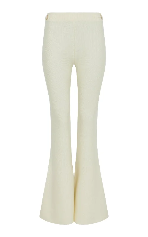 Fashionable Women's Outfit Ayala Flare Cropped Knit Pant in Ivory Merino Wool Cashmere