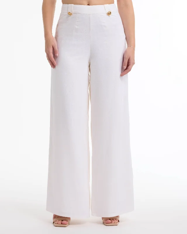 Women's Seasonal Attire BEBE Women's High Waist Wide Leg Pant with Button Tab Detail