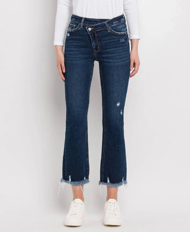 Women's Stylish Casual Garments Bella High Rise Crossover Waist Kick Flare Jeans In Dark Wash
