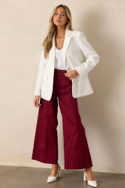Charming Women's Garments Daylight Glimmer Burgundy Wide Leg Pants