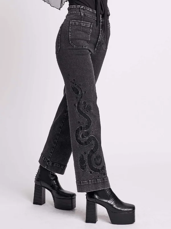 Women's Occasion Wear Clothes Distressed Embroidered Jeans