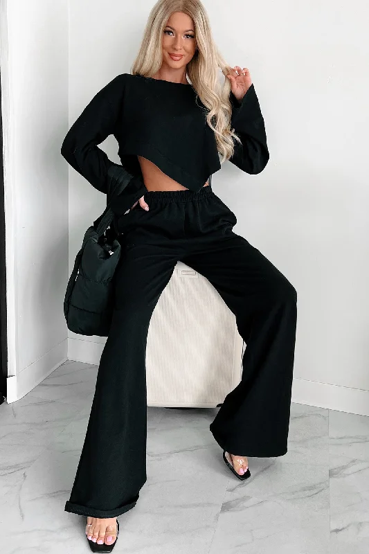 Timeless Women's Outfit Feeling At Home Crop Top & Pants Loungewear Set (Black)