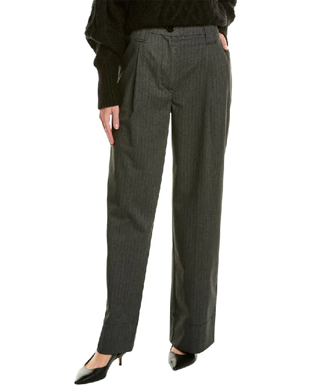 Women's Relaxed Outfit GANNI Pleated Wool-Blend Pant