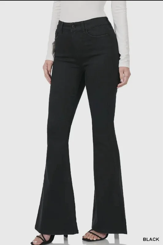 Women's Vintage-Inspired Outfit High Rise Flare Jeans In Black