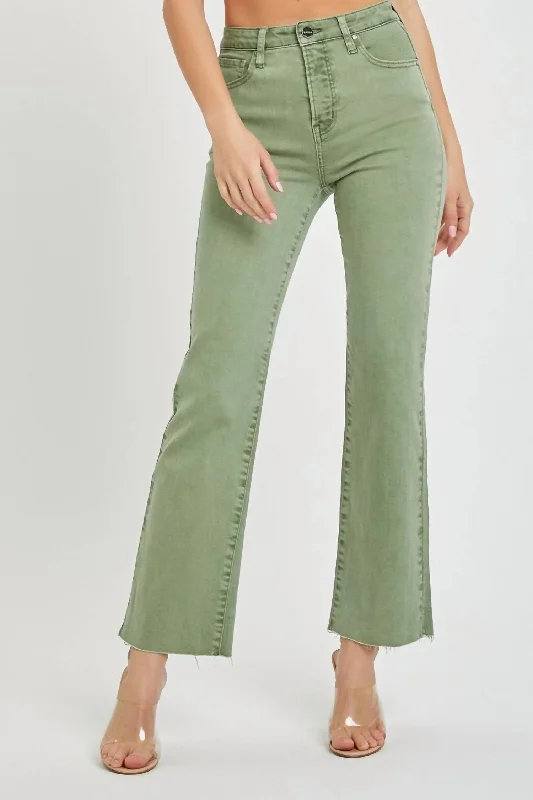 Extreme Clearance Deals High Rise Raw Hem Straight Leg Jeans In Olive