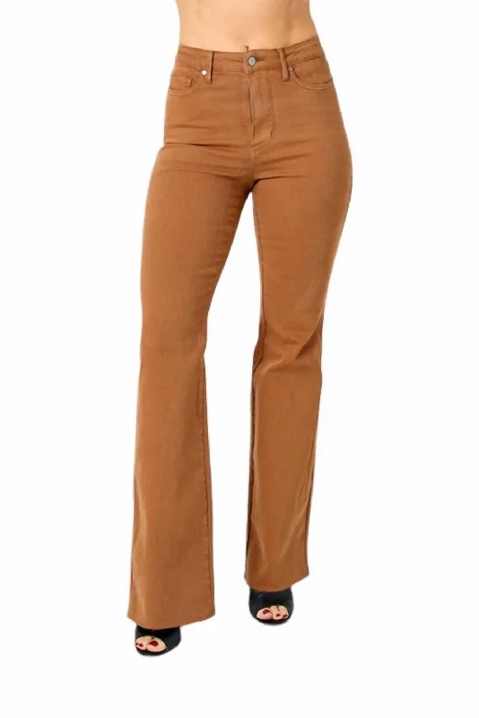 Women's Transitional Garments High Waist Garment Dyed Tummy Control Flare Jeans In Brown