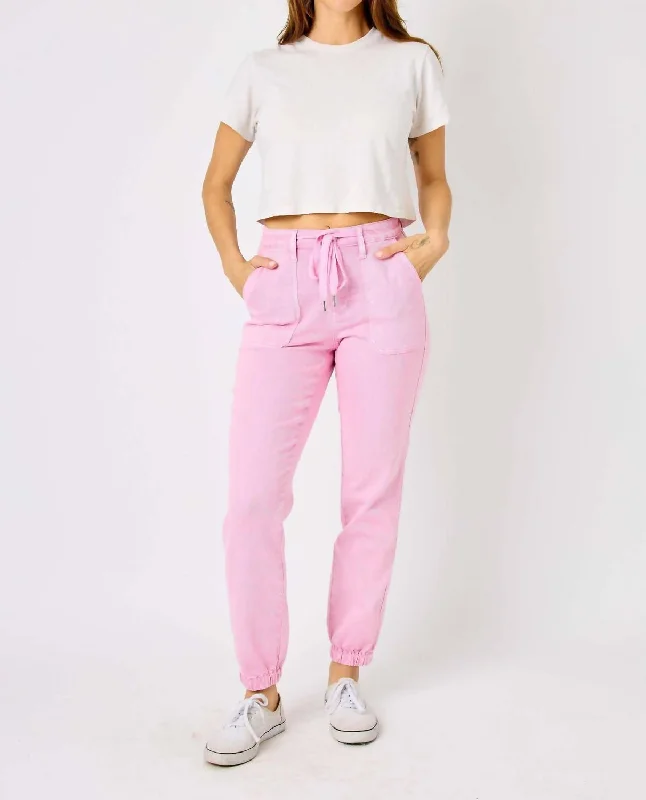 Clothing Online High Waist Garmet Dyed Jogger Pants In Light Pink