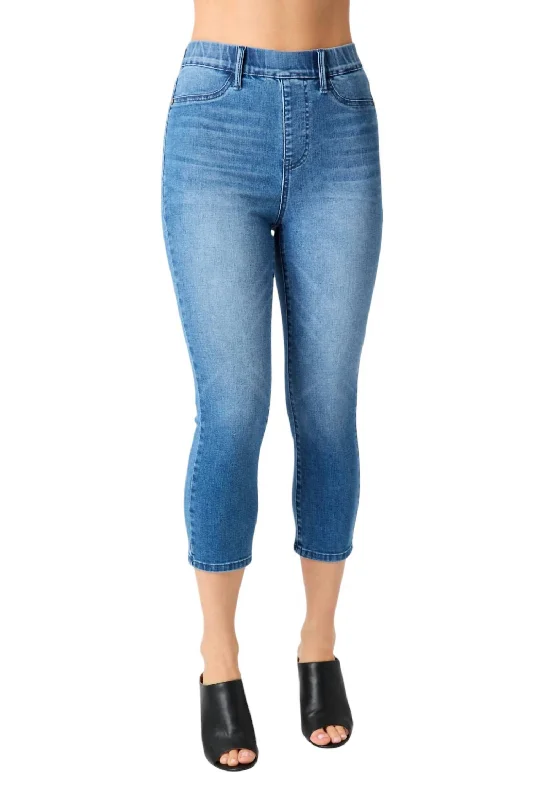 Exclusive Online Sale High Waist Pull On Capri Denim In Blue
