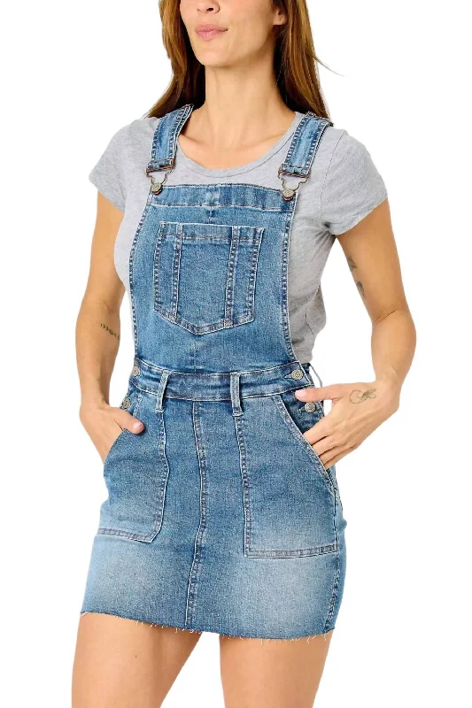 Comfortable Loungewear for Women High Waist Raw Hem Overall Denim Skirt In Blue