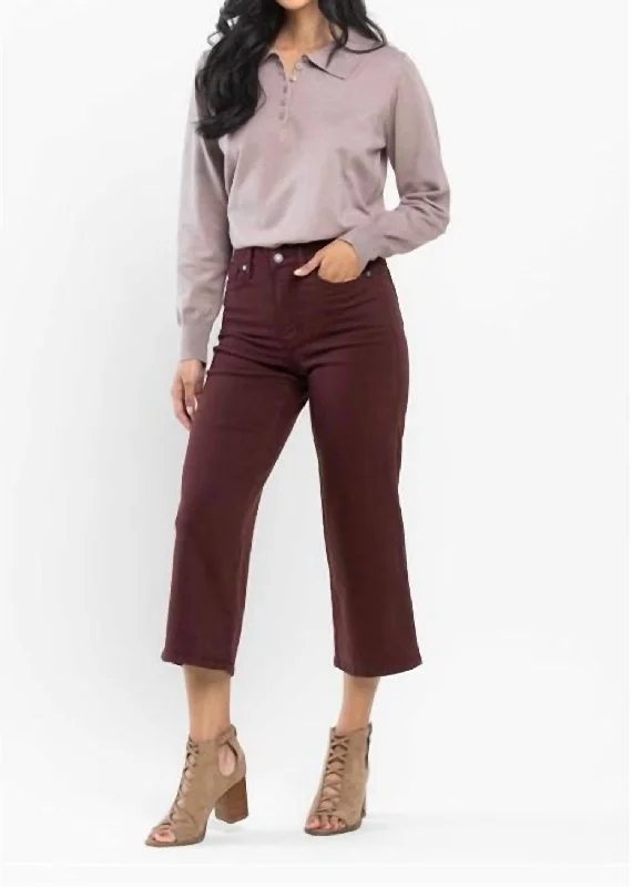 Women's Outerwear Attire High Waist Tummy Control Crop Jeans In Oxblood