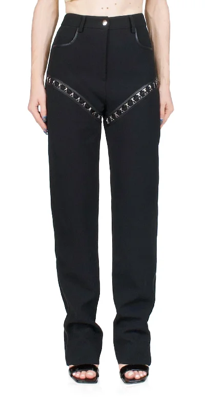 Stylish Outerwear Clothing For Women Hook Straight Leg Trousers In Black