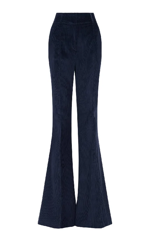 Women's Stylish Vacation Attire Ianthe Flare Pant in Dark Navy Sea Island Cotton Corduroy