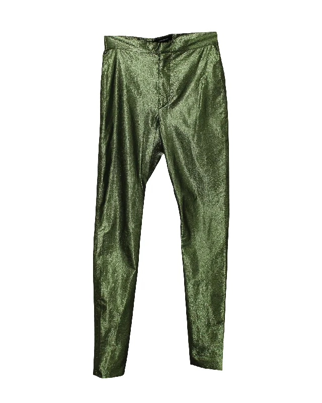 Women's Clothes For Outdoor Events Isabel Marant Shiny Trousers in Green Polyamide