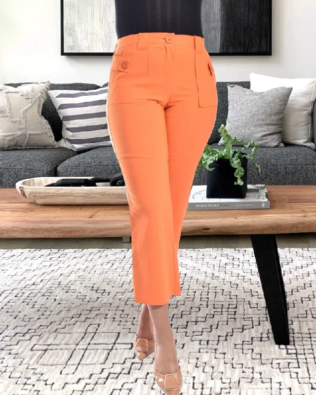 Women's Effortless Casual Outfit Ladies Orange Capri Pants