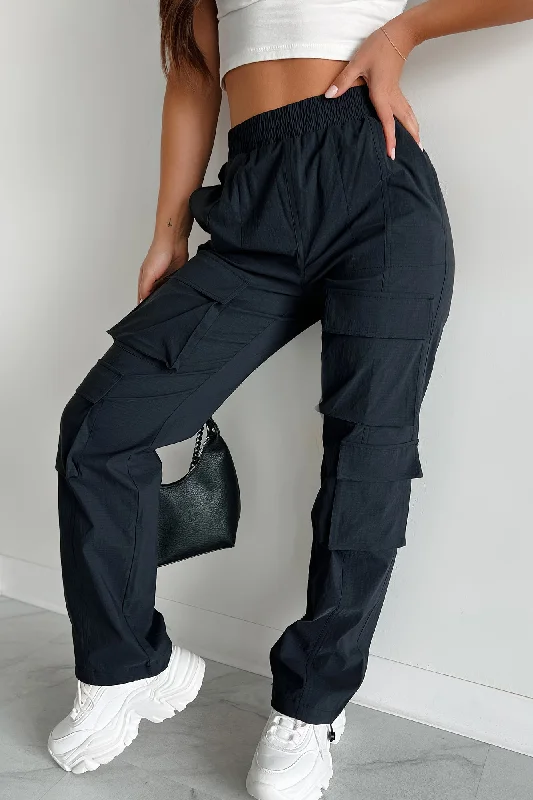 Women's Travel Garments Making My Mark Mono B Bungee Hem Cargo Pants (Black)