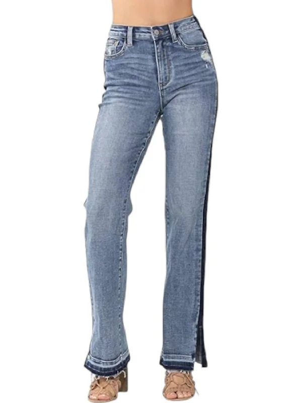 Women's Stylish Outdoor Outfit Mara Side Stripe Jeans In Blue