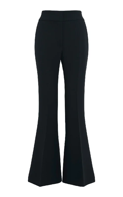 Women's Comfortable Lounge Garments Marsh Flare Cropped Pant in Black Wool Crepe