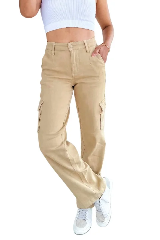 Sale On Clothing Mid Rise Garment Dyed Cargo Straight Jeans In Khaki