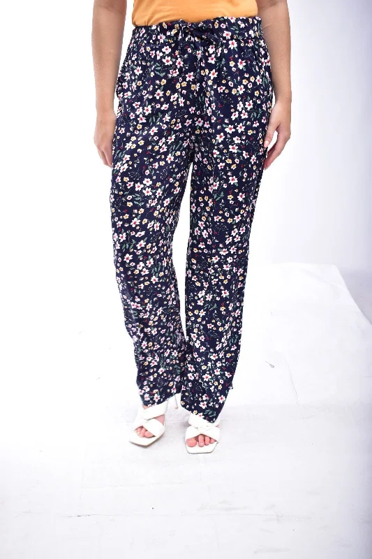 Women's Apparel Navy Floral Palazzo Pants