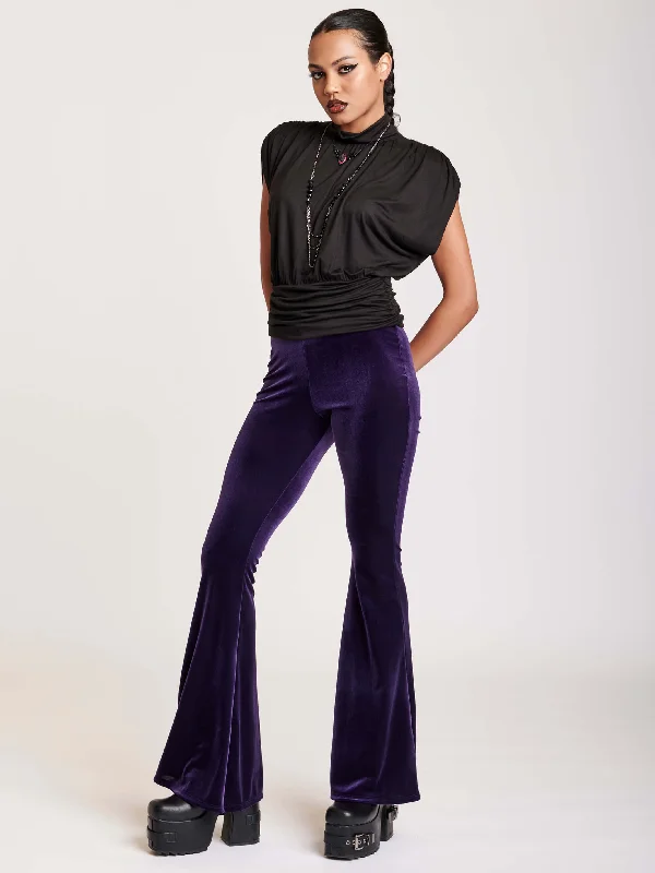 Stylish Clothes For Women Purple Velvet Flared Leggings