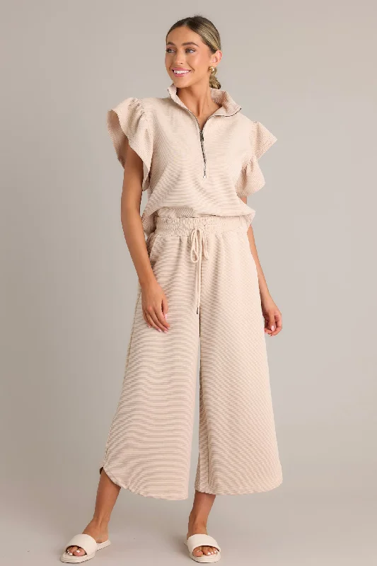 Flash Sale Or Flash Sales Sand Dune Tan Ribbed Wide Leg Pants