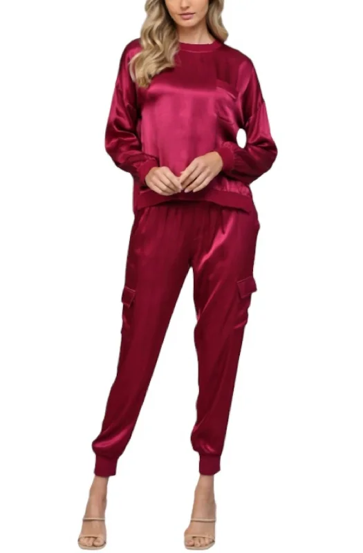 Women's Luxury Garments Satin Ditz Diva Jogger In Maroon