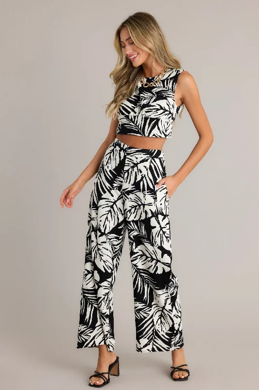 Boutique Dress Online Shadow Palm Black Tropical Print Pants