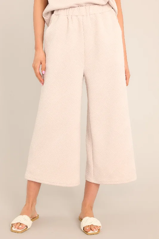 Women's Clothing Outfit Set Tell Me Light Taupe Cropped Textured Pants