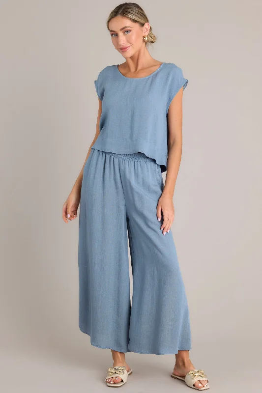 Relaxed Fit Women's Fashion Timeless Threads Slate Blue Cropped Pants