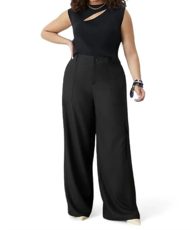 Stylish Women's Garments Utility Wide Leg Pants In Black