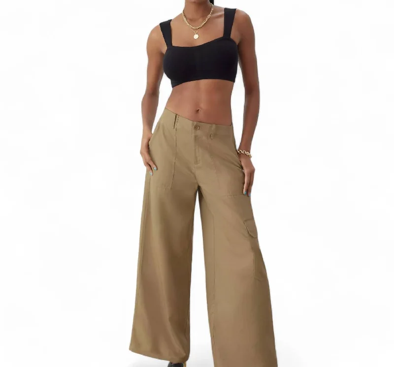 Women's Comfortable Lounge Attire Utility Wide Leg Pants In Khaki