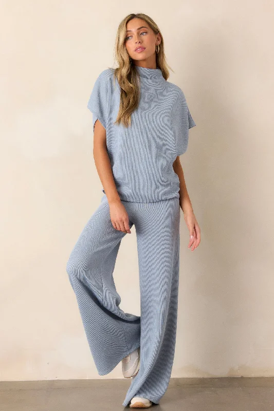 Women's Loungewear Clothes Waterfall Mist Ash Blue Knit Wide Leg Pants