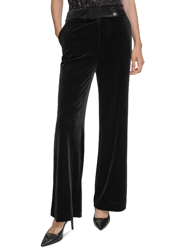 Women's Athletic Garments Whitney Womens Velvet High-Rise Wide Leg Pants