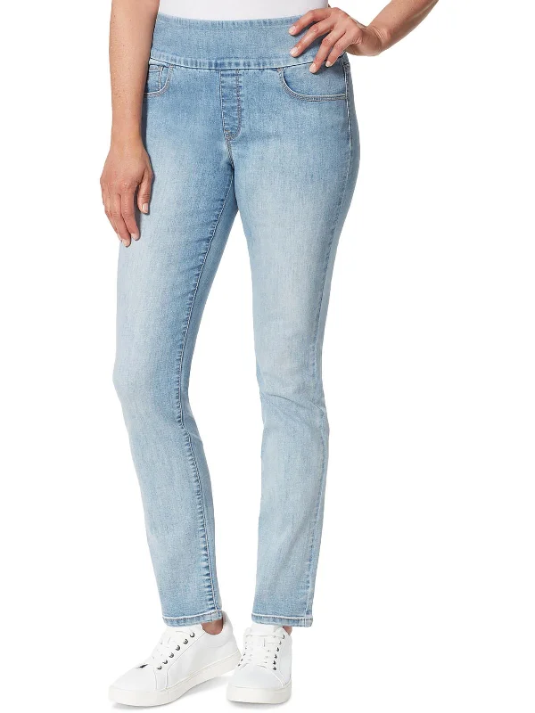 Chic Women's Attire Womens High Rise Pull On Straight Leg Jeans